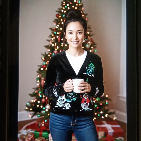 Michael Simon Sweaters - Micheal Simon Event Snowman Chridtmas Sweater Velvet Button Down Small
